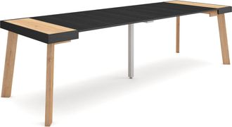 Skraut Home Mesa Consola Extensible, Mesa Comedor Plegable, 260, Para 12 Comensales, Patas De Madera, Estilo Moderno, Roble Y Negro - Skraut Home