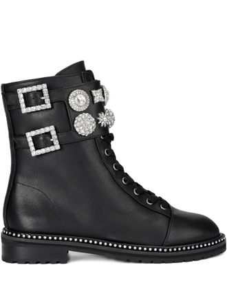 Kurt Geiger Stoop combat boots met kristallen gesp - Zwart
