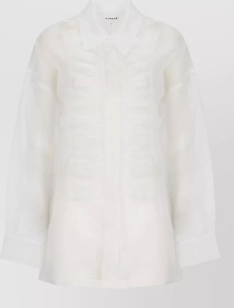 Parosh silk shirt sheer fabric front draping ruffles