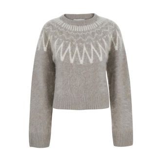 Soft Goat Brushed Fair Isle Crewneck - Dames - Truien - Beige - Maat: XS Wol