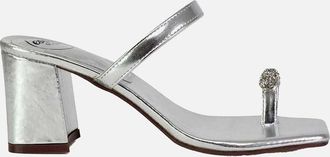 XY London Womens XY London Womens/Ladies Daiquiri Diamante Double Strap Medium Block Heel Mule Sandals - Silver - Size: 6
