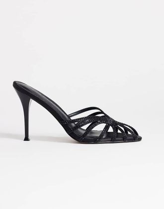 Topshop sandali con tacco Azelia con gemme in raso nero
