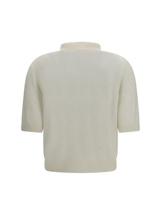 Balmain Womens Polo Top Wool White Merino Tops