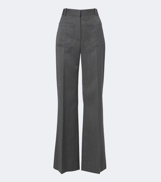 Victoria Beckham Alina herringbone virgin wool wide-leg pants