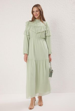 Trendyol Modest Dames Groen Effen Maxi Lang Avond / Dagelijks Skater Modest Jurken