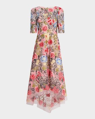 Teri Jon Embroidered High-Low Maxi Dress