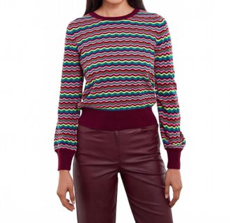 Isla Cassie Wave Stitch Crew Top In Barolo Multi