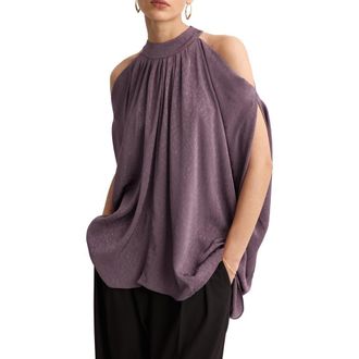Mango Cold Shoulder Satin Top in Purple at Nordstrom, Size X-Small