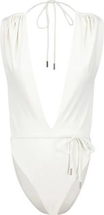 Saint Laurent Diepe V-Halter Badpak - Dames - Badpakken - Beige - M - Badmode