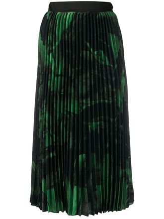 Off-white brushstroke pliss&eacute; skirt - women - Silk - 38 - Green
