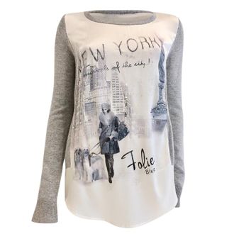Blumarine Blugirl Folies Silk New York Scene Swarovski Crystal Long Sleeve Top Size S