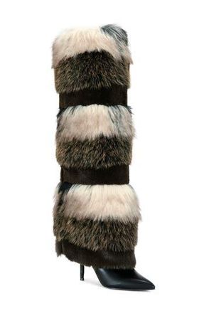 Azalea Wang Langlau Multi Faux Fur Stiletto Boot in Brown Multi at Nordstrom Rack, Size 7