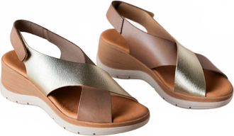 Eric Michael Womens Elena Sandal In Tan/gold Combo