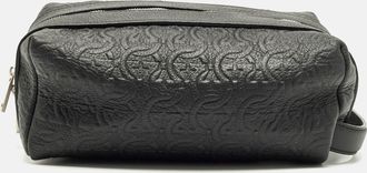 Ferragamo Black Gancini Embossed Leather Toiletry Bag