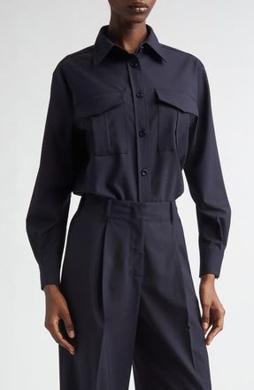 Herno Oversize Lightweight Stretch Blend Button-Up Shirt in 9200 Navy at Nordstrom, Size 10 Us