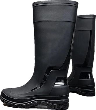 Generic Mens Water Boots Plus fleece Warm Rain Fishing Outdoor Waterproof Rain Gardening Long-Tube Water Shoes