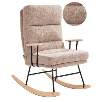 Beliani Mecedora De Boucl&eacute; Tapicer&iacute;a De Borreguito Respaldo Reclinable Patas De Metal Y Madera De Caucho Respaldo Sala De Estar Beige Eskelin