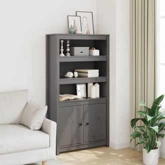 vidaXL Vidaxl - Aparador Alto Madera Maciza De Pino Gris 80x35x154 Cm