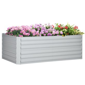 OUTSUNNY Galvanised Steel Outdoor Raised Bed w/ Reinforced Rods - Light Grey | TJ Hughes
