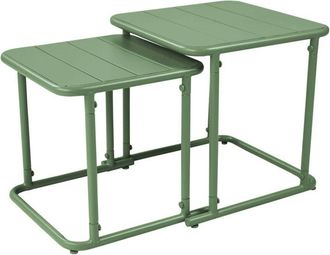 Sweeek Square outdoor nesting table in steel Green 45x45x45 cm - Amelia