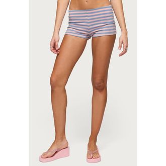 Edikted Isara Stripe Mini Shorts in Light-Pink-And-Blue at Nordstrom, Size X-Small