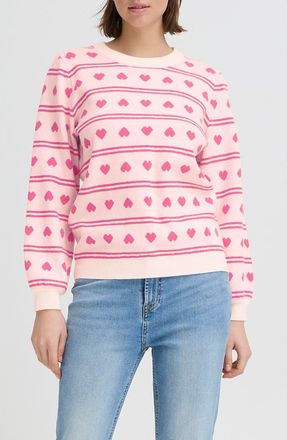 Ichi Ihbrielle Jacquard Heart Sweater in Birch W Teaberry at Nordstrom, Size Xx-Large