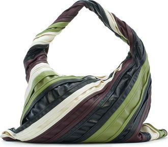 Bottega Veneta Large Hob Stripe Leather Hobo Bag in Black/Green Multi at Nordstrom
