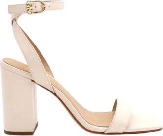 Michael Kors Merriam Leren Sandalen met Blokhak - Dames - Sandalen met hakken - Beige - 40 EU - Leer - Schoenen