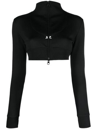 Courrèges logo-embroidered cropped zip-up jacket - Black