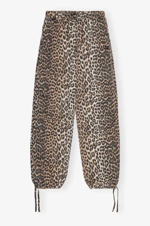 Ganni Brown Leopard Washed Cotton Canvas Drawstring Pants - Size 32 Organic