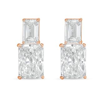 Diana M. Jewels 14kt rose gold 12cts lab grown emerald and radiant cut diamond earrings