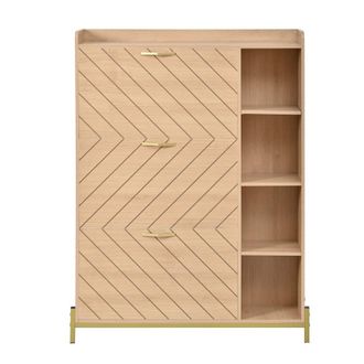 Urban Meuble Zapatero efecto roble dise&ntilde;o geom&eacute;trico detalles dorados