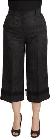 Dolce & Gabbana Zwarte brokaat cropped broek met hoge taille - Dames - Vrijetijds broeken - Zwart - XL - Polyester - Broeken