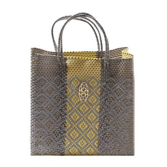 Lola's Bag Womens Medium Handmade Shoulder Strap Tote Bag In Yellow/gray