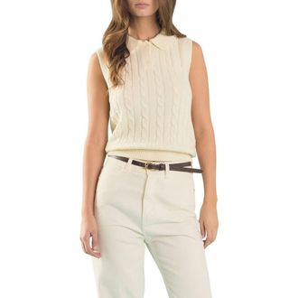 endless rose Sleeveless Cable Polo Sweater in Ivory at Nordstrom, Size Small