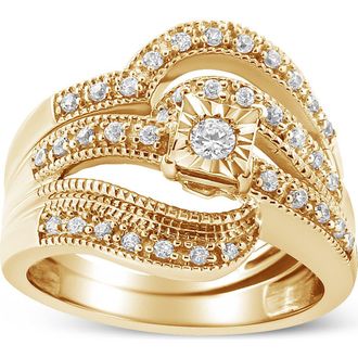 House of Brilliance Silver 1/3 Cttw Diamond Crisscross Engagement Ring Bridal Set in Yellow at Nordstrom, Size 11