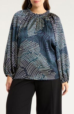 Sugarlips Kirby Geometric Print Shirt in Navy-Cream at Nordstrom, Size 2 X