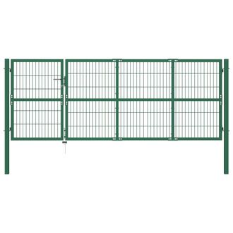 Berkfield Home Garden Fence Gate with Posts 350x120 cm Steel Green