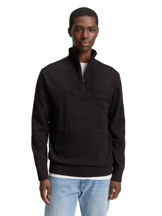 Tom Tailor Denim Troyer TOM TAILOR DENIM, Herren, Gr. XXL, schwarz (night watch schwarz), Strick, Obermaterial: 100% Baumwolle, unifarben, regular fit taillenbedeckt, 