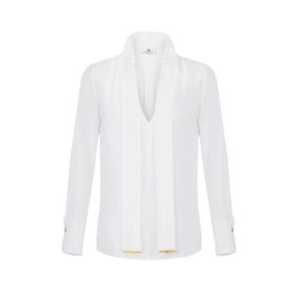 Elisabetta Franchi Blouses, female, Beige, Size: M V-neck Blouse