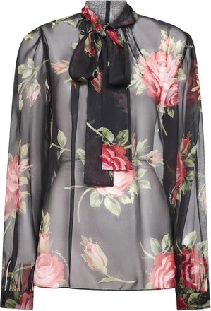 Dolce & Gabbana Rose Bouquet-Print Chiffon Top - Dames - Blouses - Veelkleurig - L - Chiffon - Overhemden