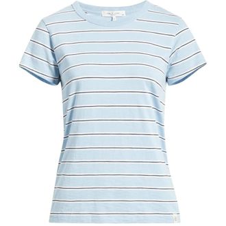 Rag & Bone Womens The Slub Stripe Tee, Light Blue Multi