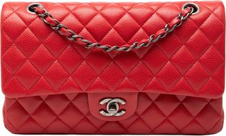 Chanel Pre-owned Womens Medium Classic Caviar Double Flap - Red Leather - One Size