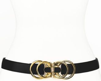 Raina Rocky Buckle Leather Belt in Black at Nordstrom, Size Medium