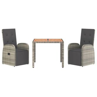 Berkfield Home Beautiful 3 Piece Garden Dining Set Grey Poly Rattan&Solid Wood Acacia