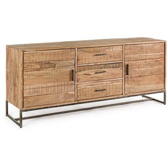 Hellin Credenza Elmer con struttura in legno di acacia, schienale in compensato, stile moderno -2 Ante - 3 Cassetti (Modello Large)