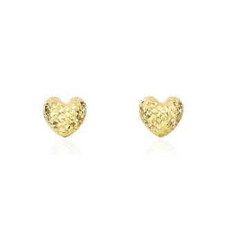 The Lovery Puffy Gold Sparkle Cut Heart Stud Earrings