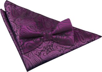DQT New Paisley Mens Purple Bow Tie & Hanky Set