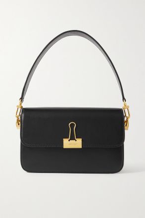 Off-white Plain Binder Medium Embellished Leather Shoulder Bag - Black - One size