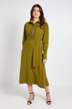 Wallis Womens Contrast Lace Trim Shirt Dress - Green - Size 20 UK